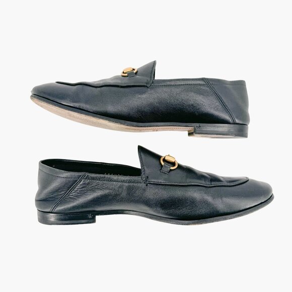 Gucci Brixton Horsebit Loafer EU 37.5 US 7.5 Black Leather Collapsible Heel Shoe - Picture 8 of 11